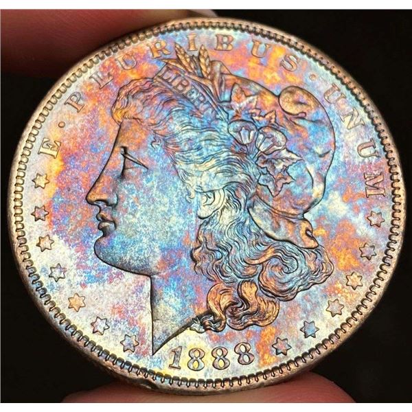 Exquisite Colorful Toning 1888-O Morgan Silver Dollar MS66