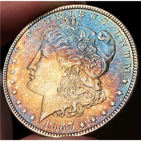 Exquisite Colorful Toning 1887 Morgan Silver Dollar MS65