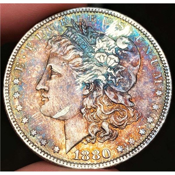 Exquisite Colorful Toning 1880-O Morgan Silver Dollar MS63