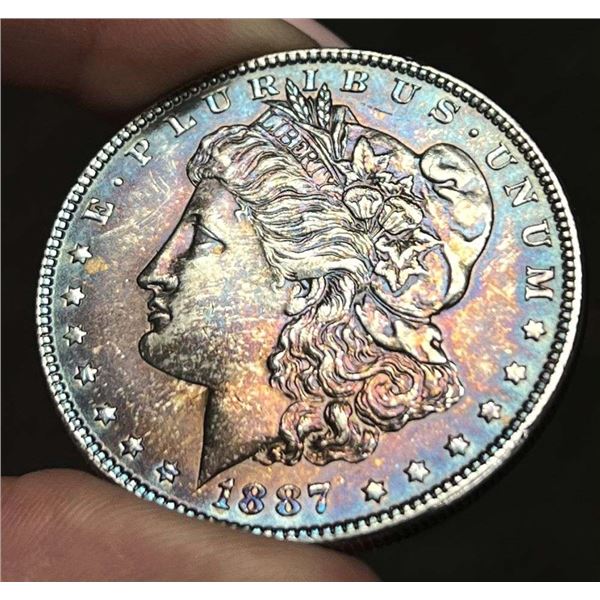 Extraordinary Color 1887 Morgan Silver Dollar MS64
