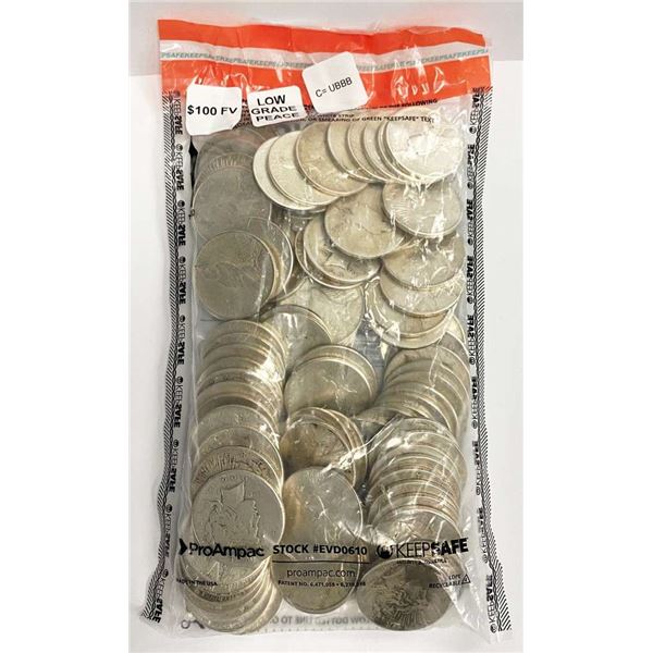 (100) Low Grade Peace Silver Dollars
