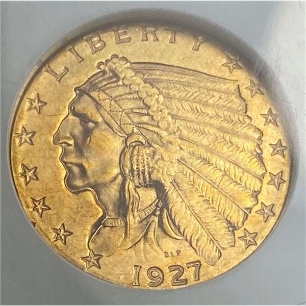1927 Gold $2.50 Indian Head NGC MS62