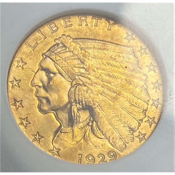 1929 Gold $2.50 Indian Head NGC MS62