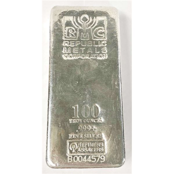 Last Minute! 100 ozt Republic Metals Corporation .999 Silver Bar