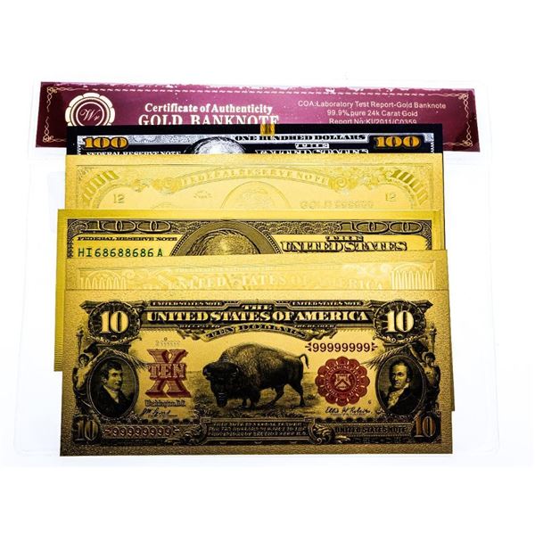 Collection of 6 24kt Gold Leaf Replica Collector Notes