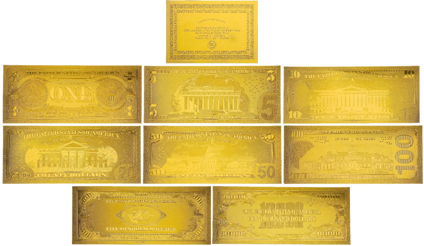 USA Collection - 24kt Gold Leaf Replica Notes in Currency Album.