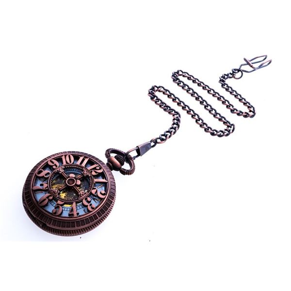 Bronze Skeleton Pocket Watch W/Fon