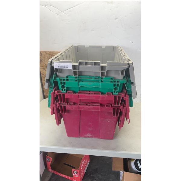 4 STACKABLE TOTES W/ BUILT IN LIDS