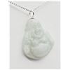 Image 2 : STERLING SILVER 22.4MM X 22.3MM NATURAL JADEITE "SMILING BUDDHA" PENDANT WITH STERLING SILVER CHAIN,