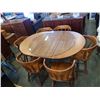 Image 1 : ROUND MAPLE DINING TABLE W/ 7 CHAIRS AND LEAF