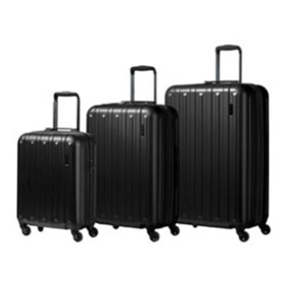 AS NEW CHAMPS RUNWAY BLACK 3 PIECE LUGGAGE SET - RETAIL $799