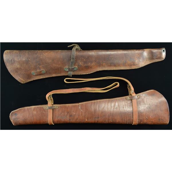 2 RUSSET LEATHER RIFLE SCABBARDS.