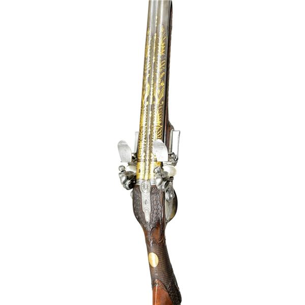 MAGNIFICENT SILVER MOUNTED DOUBLE BARREL FLINTLOCK