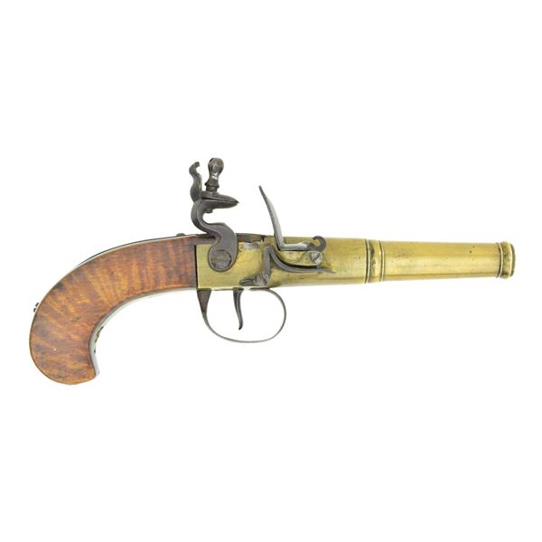 UNMARKED BRASS FLINTLOCK PISTOL.