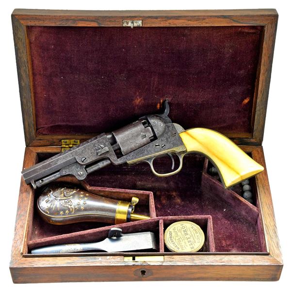 CASED ENGRAVED COLT 1849 POCKET MODEL REVOLVER.