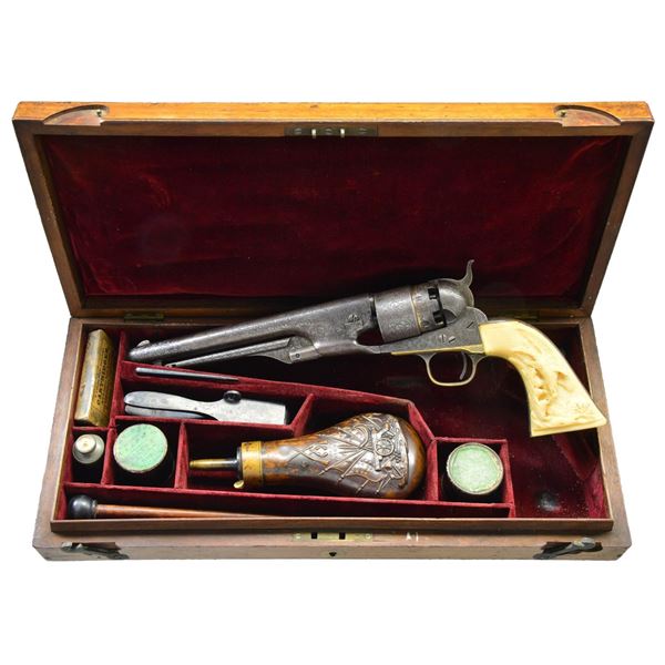 CASED ENGRAVED COLT 1860 ARMY REVOLVER.