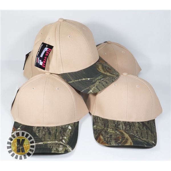 5 NEW TAN WITH CAMO BRIM ADJUSTABLE SIZE HATS