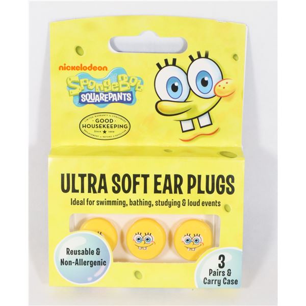 NEW PACK OF SPONGEBOB ULTRA SOFT EAR PLUGS