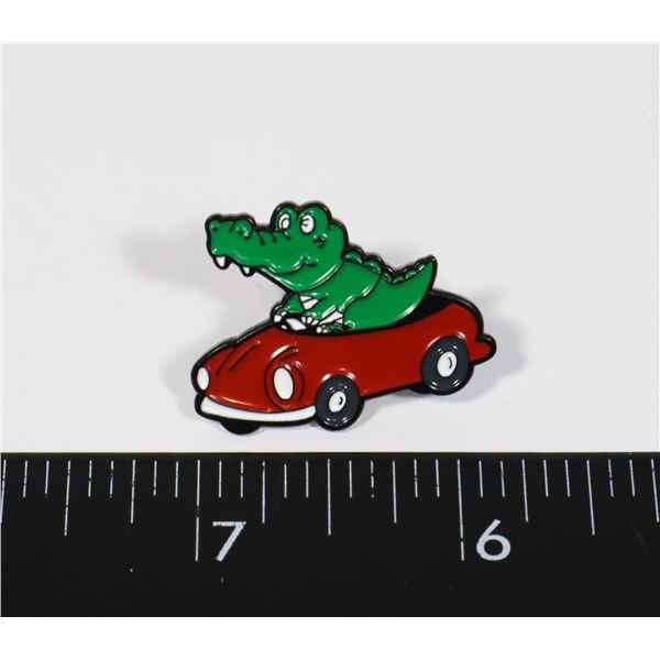 NEW ALLIGATOR DRIVING A CAR LAPEL PIN