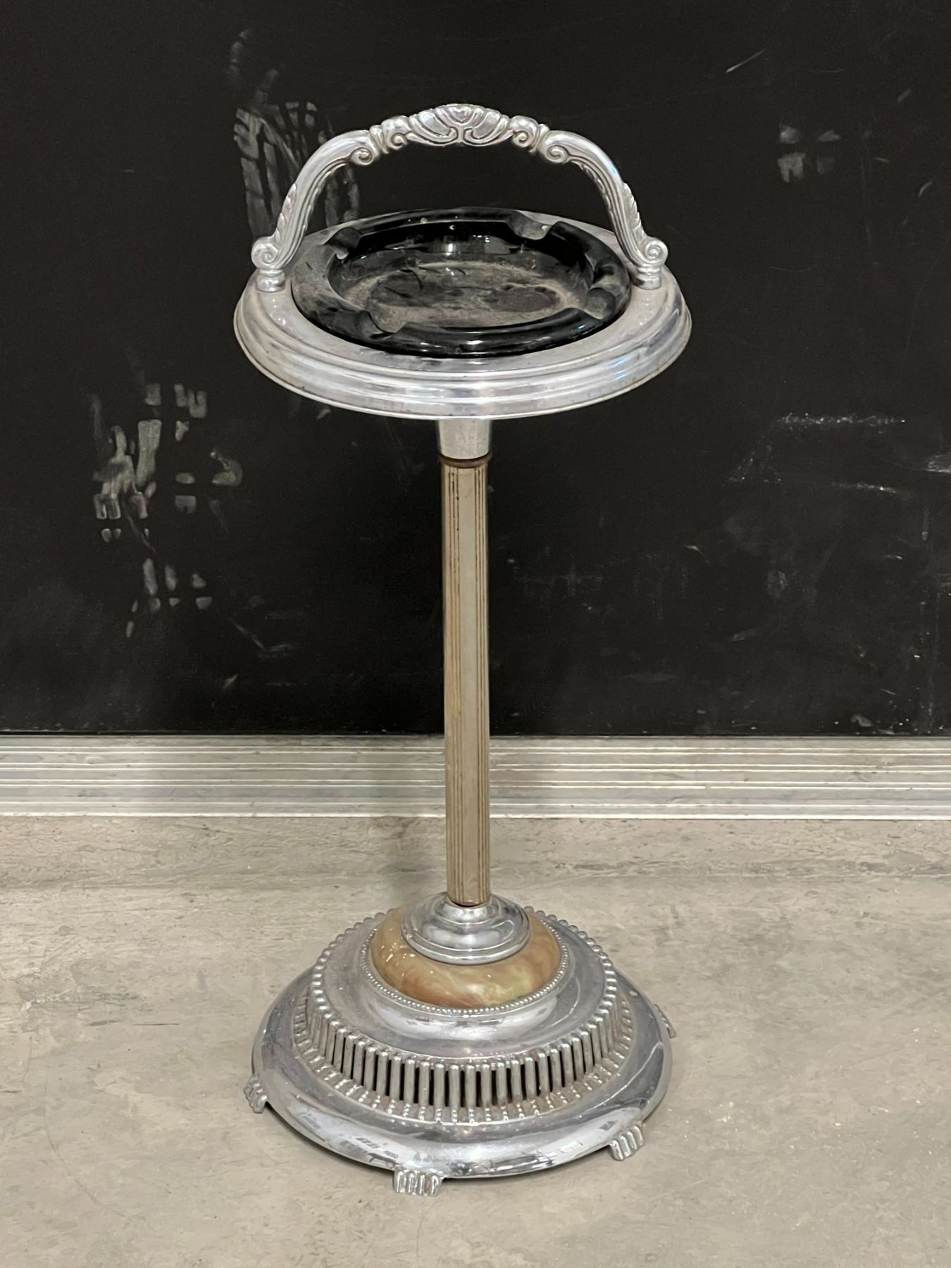 Vintage Deco Chrome & Glass Ashtray Stand 26" tall (see photos, some
