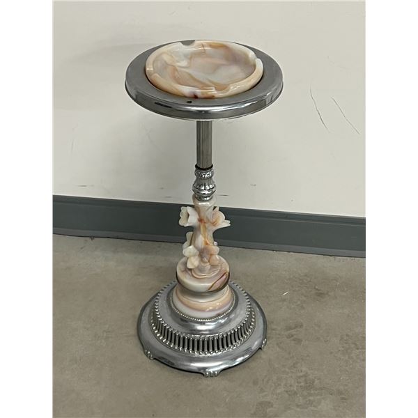 Vintage Unusual Floral Deco Chrome & Glass Ashtray Stand (missing