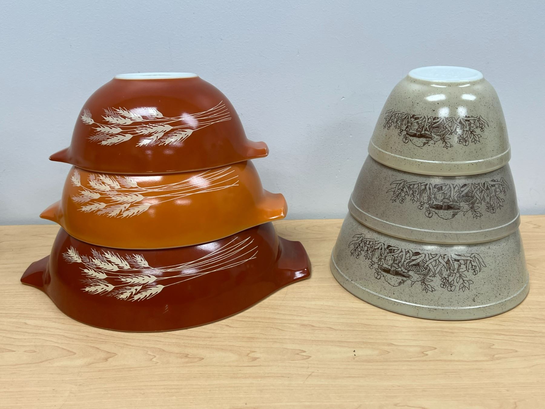 6 Vintage Pyrex Mixing Bowls Wheat & Mushroom Pattern Mixed Lot good ...