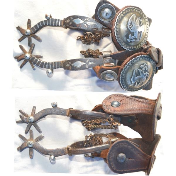 early silver inlaid long shank spurs