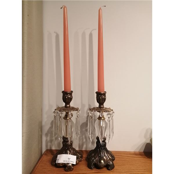 2 x Metal and Crystal Candle Holders