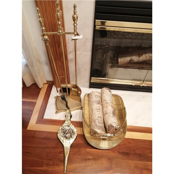 Assortment of Brass-Coloured Fireplace Accessories