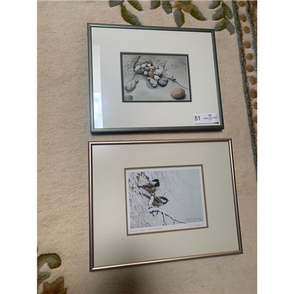 "Castaways" By Linda Heslop and "Quiet Snow-Chickadees" - 2 x Framed Prints