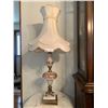 Image 1 : Ornate Table Lamp - Marble, Brass, & Painted Glass Base