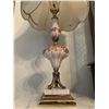 Image 2 : Ornate Table Lamp - Marble, Brass, & Painted Glass Base