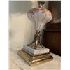 Image 3 : Ornate Table Lamp - Marble, Brass, & Painted Glass Base