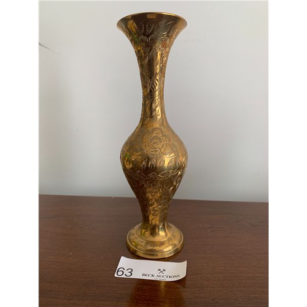 Brass Floral-Etched Vase - Made in India