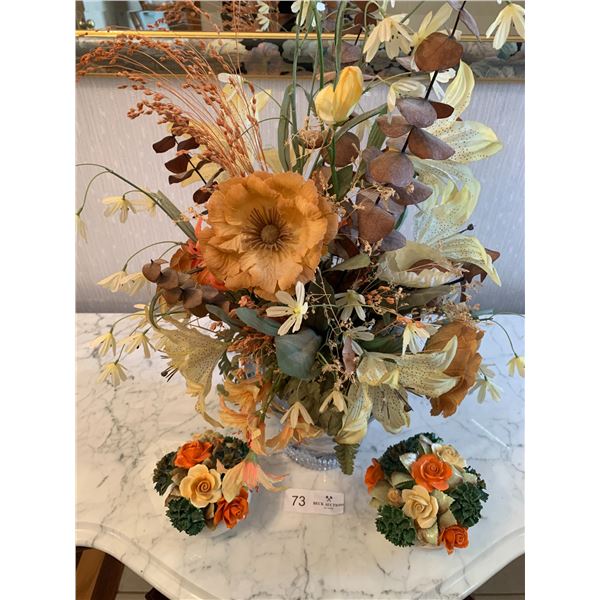 2 x Royal Adderley Bone China Flower Decorations and Artificial Flowers in Crystal Vase