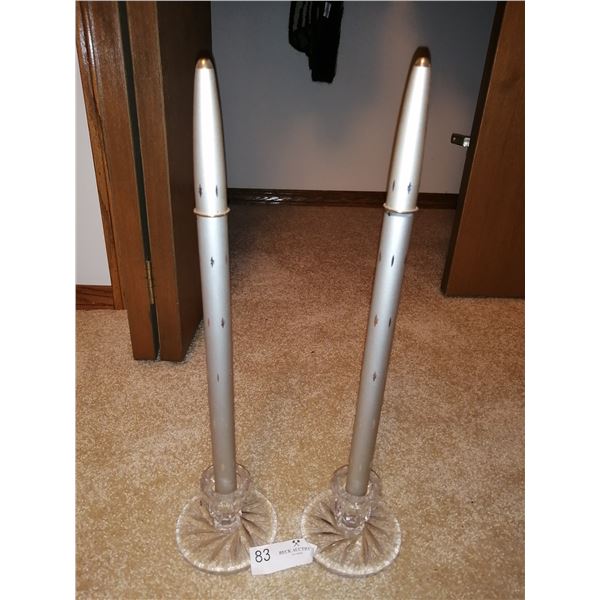 2 x Crystal Candleholders with Candles