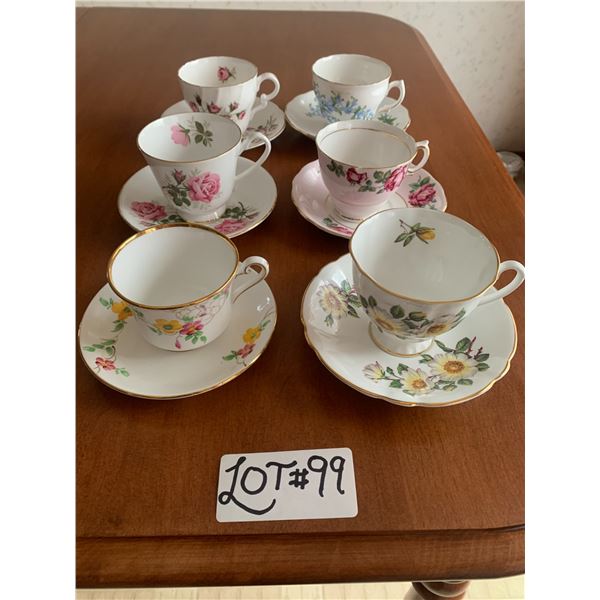 6 x Assorted China Teacups & Saucers