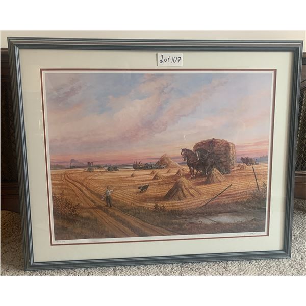 Framed Print of Threshing Scene by Jerry Doell (Edition 167/360) w/ Artist Signature