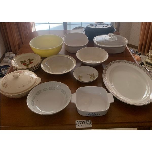 Collection of Dishware - Includes Corning Ware Blue Corn Flower, Johnson Bros., and More