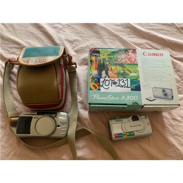 Canon Powershot A300 Digital Camera & Minolta Supreme Freedom Zoom Elite 35mm Film Camera with Case