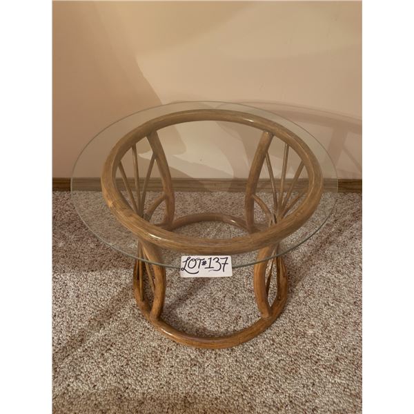 Beautiful Round Wooden Glass-Top Side Table