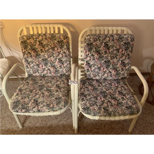 Set of Two Craig Adams Patio Chairs w/ Beachcomber Floral Cushions