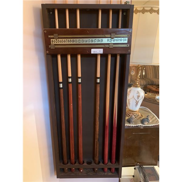 6 x Pool Cues w/ Rack