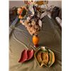 Image 1 : Beautiful Orange Vase w/ Artificial Flowers and 2 x Decorative Serving Dishes