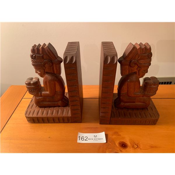 2 x Native American Wood-Carved Bookends