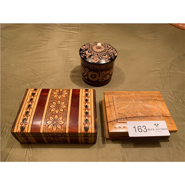 3 x Ornate Wooden Jewelry Boxes