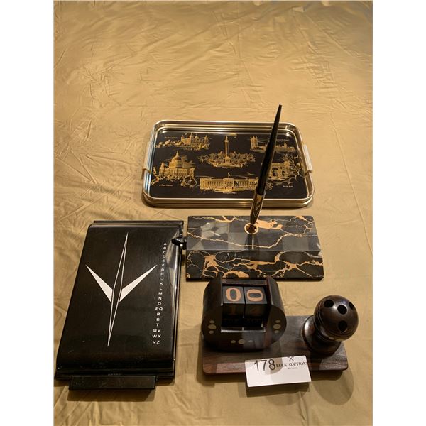 Assortment of Desktop Decor - Vintage Rolodex, Pen,