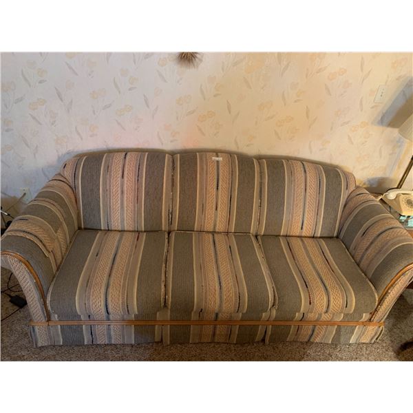 Vintage Roxton Upholstered Sofa w/ Wooden Trim