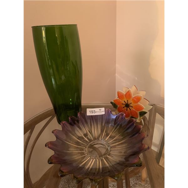 Decorative Glass Pieces - Flower Art Glass Bowl, Vase, and Napkin Holder