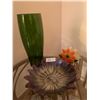 Image 1 : Decorative Glass Pieces - Flower Art Glass Bowl, Vase, and Napkin Holder